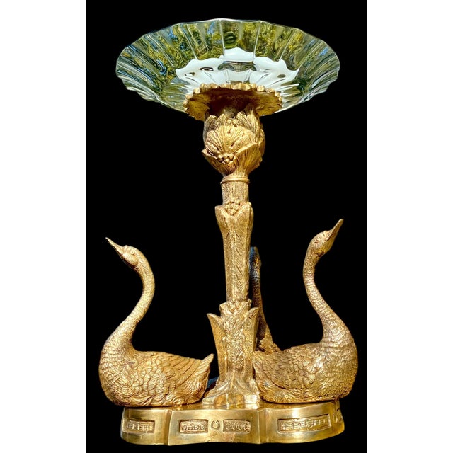 Antique French Napoleon III Gilt Bronze Swan Centerpiece Pleated Glass Plateau For Sale - Image 13 of 14