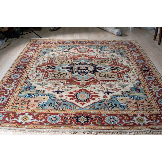 2020s 9x12 Versatile Oriental Traditional Ivory Medallion Hand Knotted Wool Carpet Rug For Sale - Image 5 of 5
