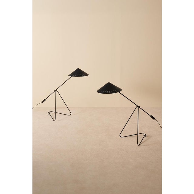 Rare pair of floor lamps produced in Sweden, 1950s. Very good condition. Up to 250V (Europe/UK Standard).The wiring of...