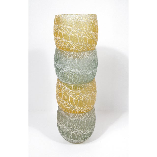 Light Yellow Vintage Mid-Century Modern Spaghetti String Roly Poly Glasses - Set of 4 For Sale - Image 8 of 9