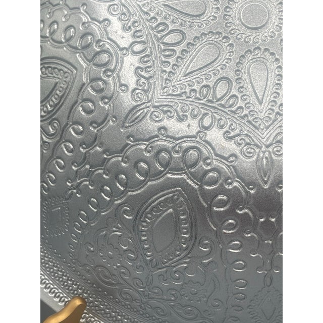 Metal Large Ornate Silver and Gold Embossed Paisley Decorative Bowl For Sale - Image 7 of 7