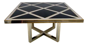 Mid-Century Italian Modern Dining Table in Black, Brass and Chromium Glass attributed to Metalarte, 1970s