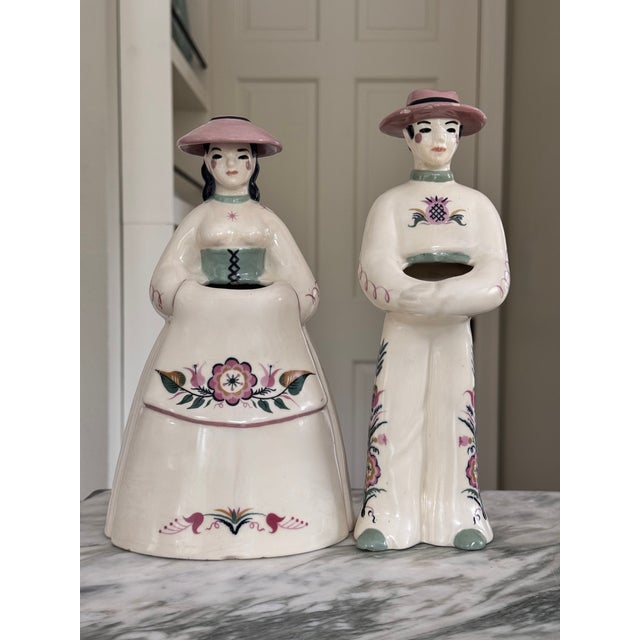 American 1930’s Weston Ware, California Plantation Couple Vase Pair - Set of 2 For Sale - Image 3 of 13