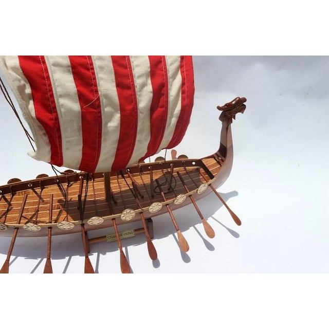 Hand-Carved Viking Longship Model - Nautical Statement Decor for Coastal & Modern Interiors For Sale - Image 14 of 15