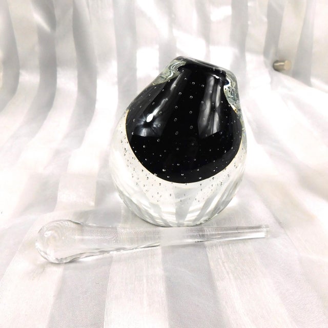 1980s Fire Island Black Bullicante Art Glass Perfume Bottle For Sale - Image 4 of 6