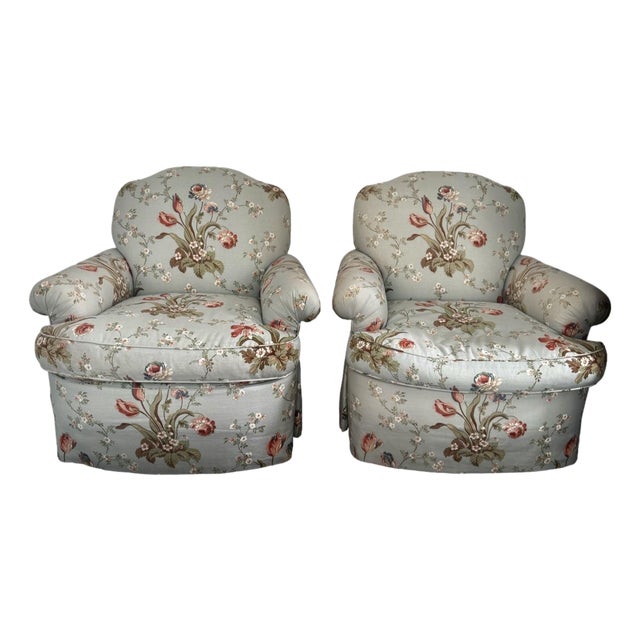 Late 20th Century Pair of Floral Edward Ferrell Brunschwig & Fils Club Chairs For Sale