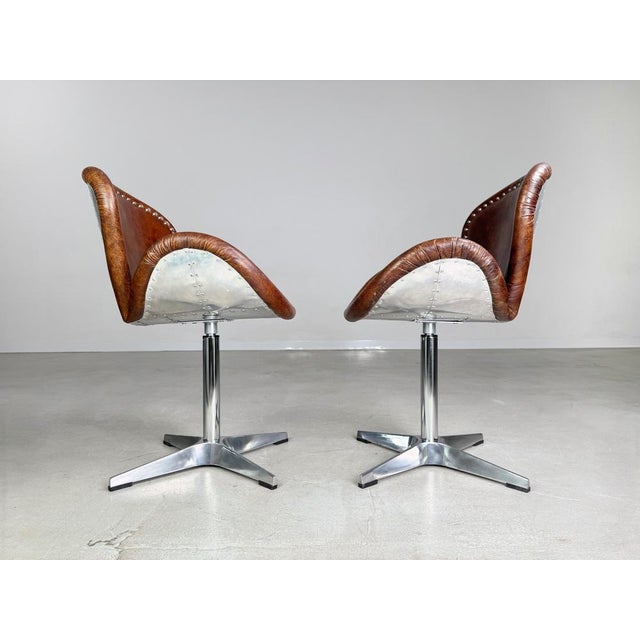 Set of Brancaster Swivel Leather Accent Swan Chairs from Acme For Sale - Image 6 of 12