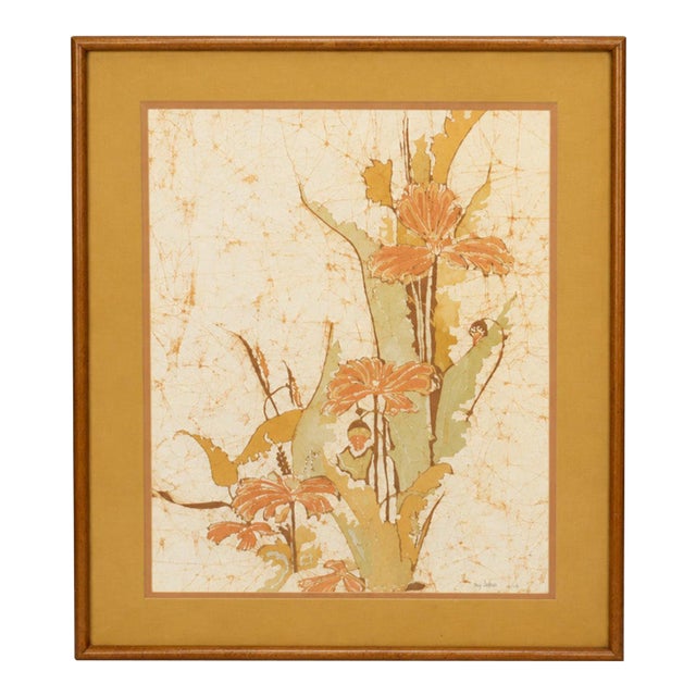 1978 Floral Batik Framed Textile Art | Kay Jackson For Sale
