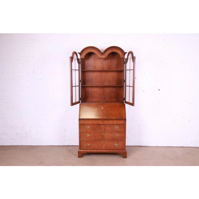 Late 20th Century Henredon Georgian Walnut Drop Front Secretary Desk With Bookcase Hutch For Sale - Image 5 of 13