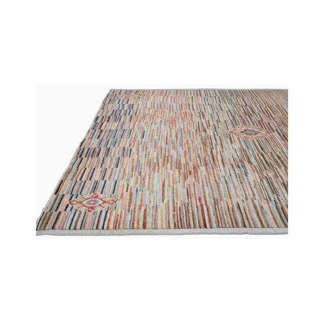 Modern Multicolor Hand Knotted Wool Rug For Sale - Image 4 of 7