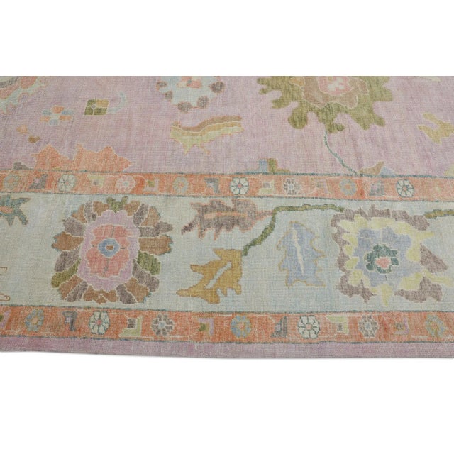 Early 21st Century Early 21st Century Pink Multicolor Handwoven Turkish Oushak Rug 12'3" X 14'9" For Sale - Image 5 of 10