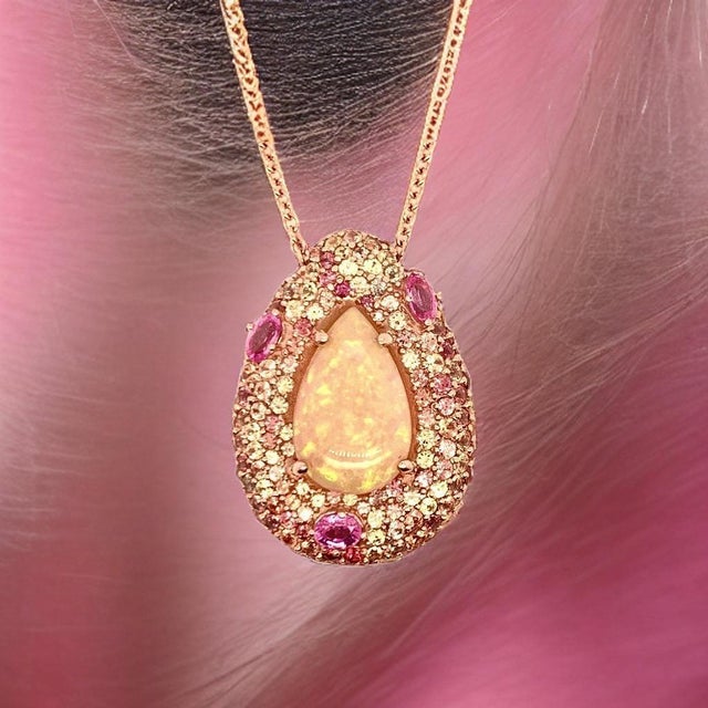 Natural Ethiopian Opal Sapphire Necklace 14k Gold 11.5 TCW GIA Certified For Sale - Image 9 of 18