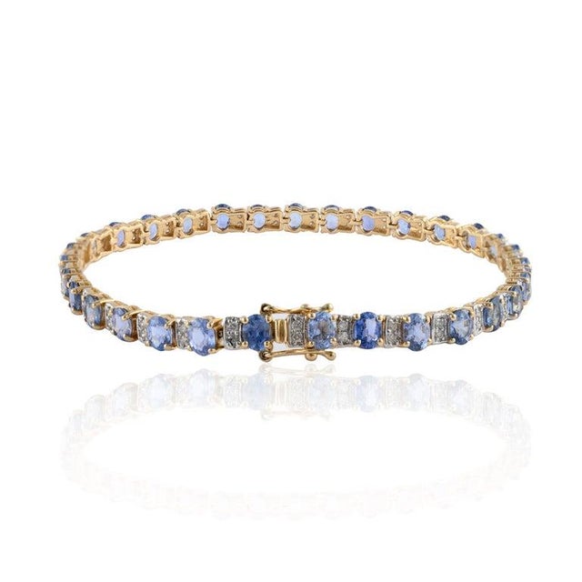 Not Yet Made - Made To Order Tennis Bracelet With Blue Sapphire and Diamonds Set in Solid 14k Yellow Gold For Sale - Image 5 of 8