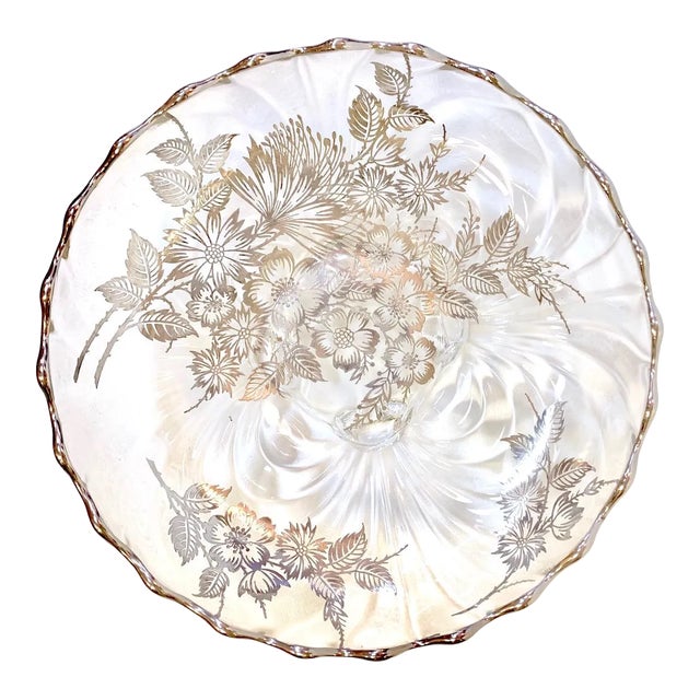 1960's Silver Overlay Glass Footed Round Bowl For Sale