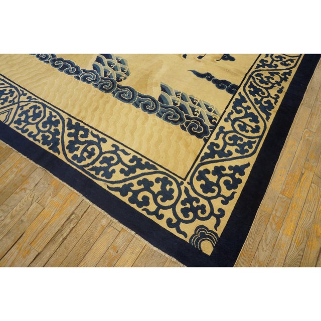 1890s Beige Field Bird Oriental Antique Chinese Allover Room Size Knotted Rug For Sale - Image 10 of 11
