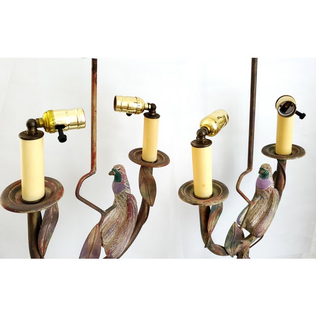 Large Lamps Rustic Plaster Parrots & Shades Pair For Sale - Image 10 of 13