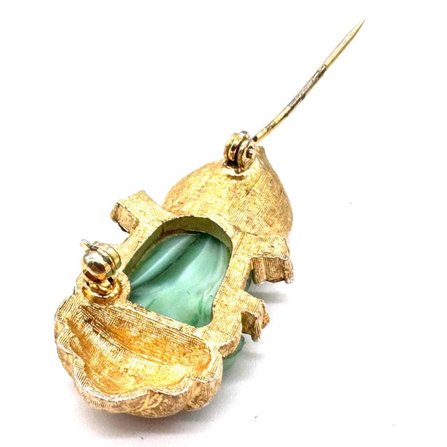 Faux Jade Buddha Pin With Rhinestones, Style of Cartier Travel Jewelry, 1950s For Sale - Image 16 of 18