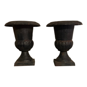 Vintage Small Cast Iron Tabletop Urns - A Pair