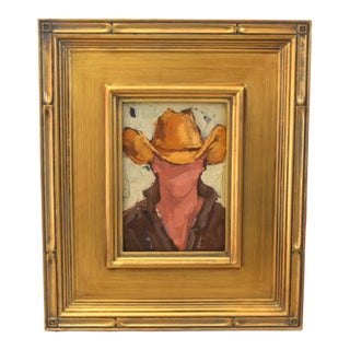 Impressionist Western Cowboy Portrait Painting Including the Antiqued Gold Wood Frame For Sale