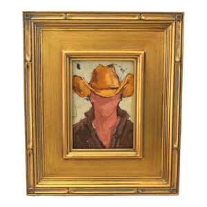 Impressionist Western Cowboy Portrait Painting Including the Antiqued Gold Wood Frame
