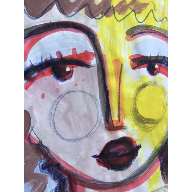 Contemporary Paintings by CL Auker, Mixed Media Colorful Face Triptych on Paper For Sale - Image 13 of 15