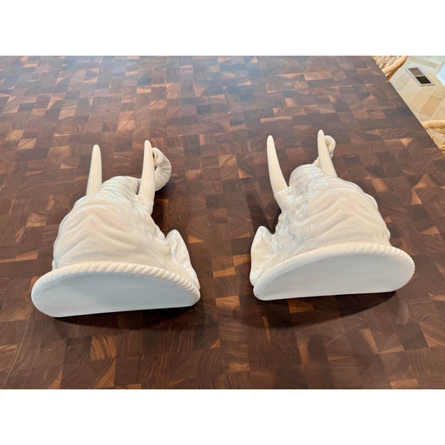 Vintage Italian White Glazed Elephant Head Wall Shelves / Brackets, Pair For Sale In Chicago - Image 6 of 12