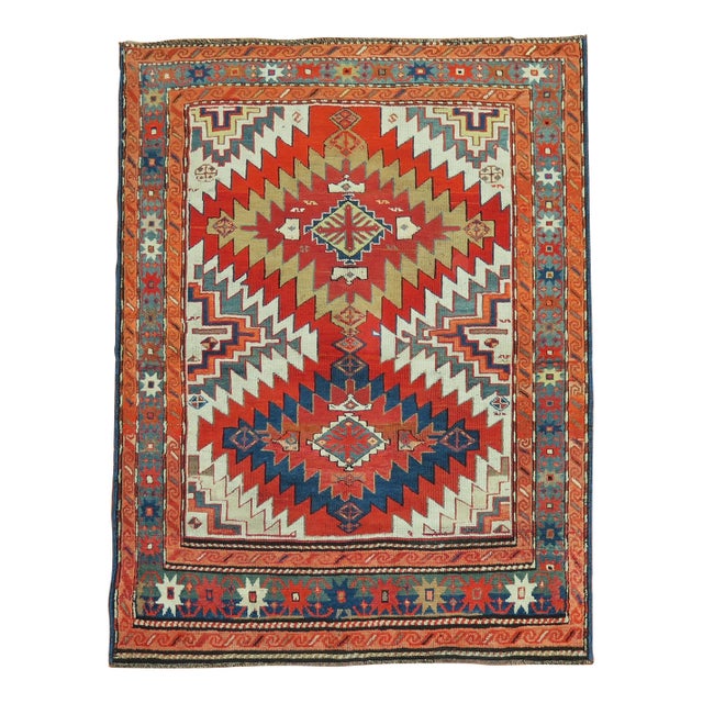 Dramatic Large Scale 20th Century Antique Russian Karabagh Square Rug - 4'1" x 5' For Sale - Image 15 of 18