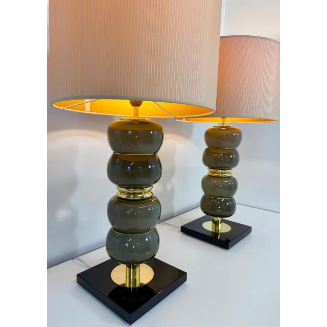 Art Deco Italian Grey Murano Glass Table Lamps, 2000s, Set of 2 For Sale - Image 9 of 15