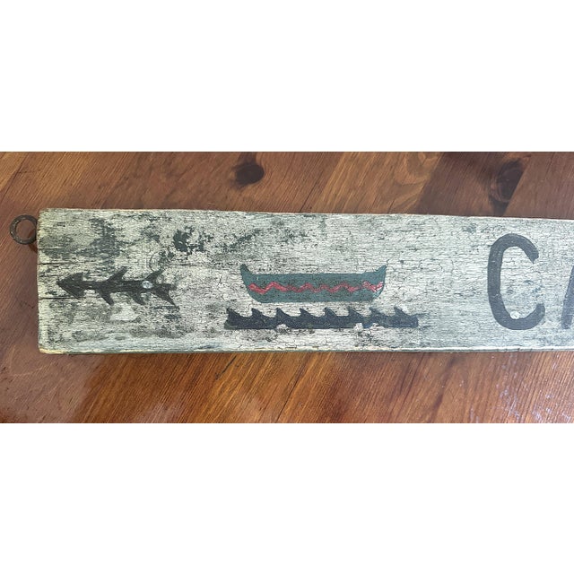 1910–1925 Canoe Rides 5 Cents Wood Sign, 34”x3.5” For Sale - Image 10 of 11