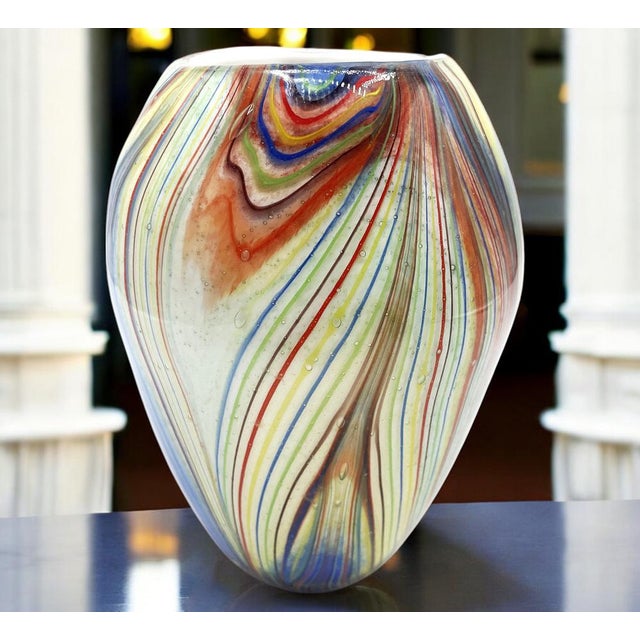 Murano Multicolor Striped Cased Glass Vase, 1960s For Sale - Image 3 of 18