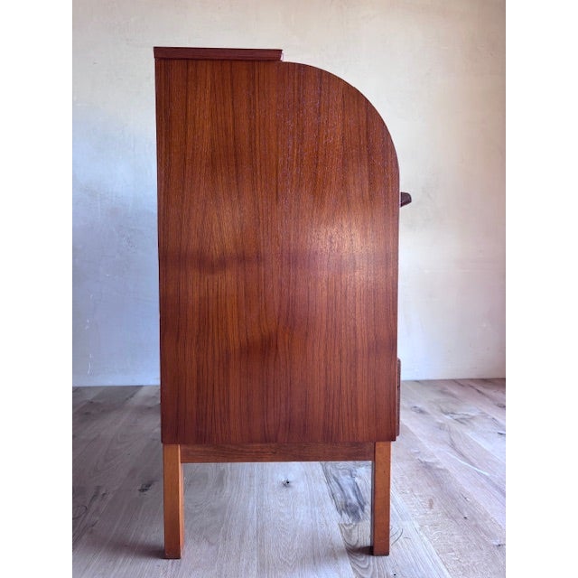 Mid-Century Teak Rolltop Secretary Desk Signed Egon Ostergaard With Label Made in Sweden For Sale - Image 13 of 17