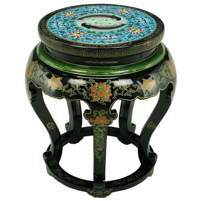 Black Polychrome Cloisonné and Black Lacquered Side Table For Sale - Image 8 of 8