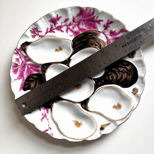 Victorian Antique Limoges Hand-Painted Oyster Plate – French Porcelain, Sea Life Motif, C. Late 19th Century For Sale - Image 3 of 4