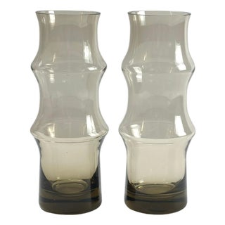Vintage Smoked Glass and Bamboo Vases, 1960s, Set of 2 For Sale