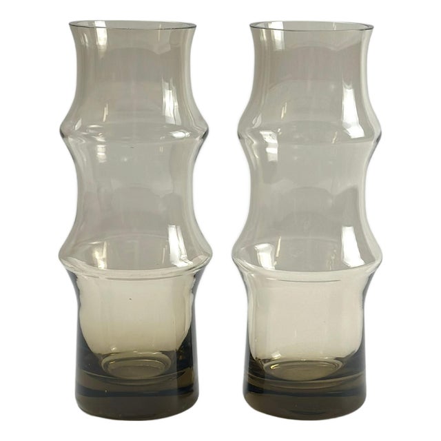 Vintage Smoked Glass and Bamboo Vases, 1960s, Set of 2 For Sale