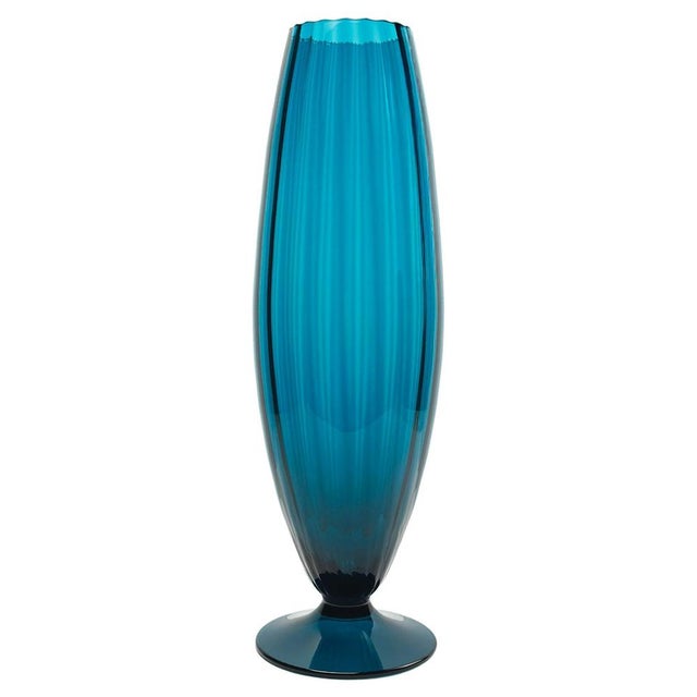 Tall Peacock Blue Empoli Glass Vase from Rossini, Italy, 1960s For Sale - Image 10 of 10