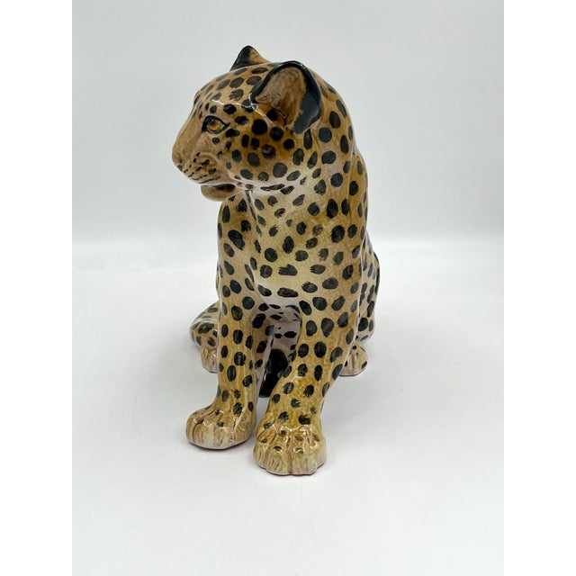 Mid 20th Century Mid 20th Century Hollywood Regency Glazed Terracotta Italian Leopard or Cheetah Statue Figurine Sitting For Sale - Image 5 of 11