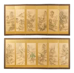 Pair of Japanese Taisho Period Screens Paragons of Filial Piety