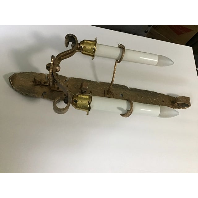 Brass Arts & Crafts Hammered Brass Double Wall Sconces 1 or a Pair For Sale - Image 8 of 12