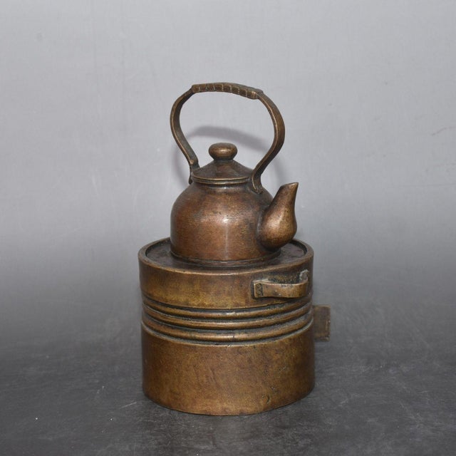 Brass Vintage Solid Bronze Wine / Teapot With Integrated Charcoal Stove, Antique Chinese Warming Kettle Set, Chinoiserie Tabletop Decor For Sale - Image 8 of 9