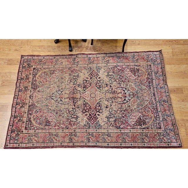 19th Century 19th Century Persian Kerman Lavar Rug, Hand-Knotted Wool, Floral Pattern, Ivory & Red, 4x6 For Sale - Image 5 of 15