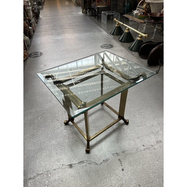 1960s Vintage Mid 20th Century Hollywood Regency Brass Scroll Design Glass End Table For Sale - Image 5 of 6