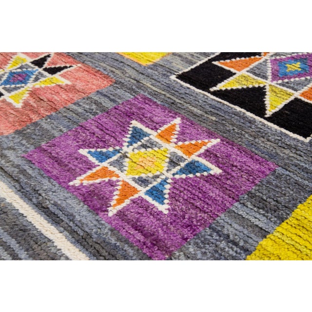 Contemporary Moroccan Style Multicolor Handmade Wool Rug With Geometric Design For Sale - Image 13 of 14