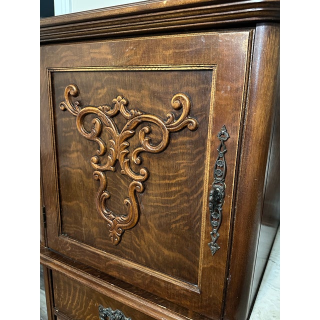 Mid 20th Century Vintage 20th Century Pulaski Furniture Corp. Quarter Sawn Tiger Oak Dresser With Marble Top For Sale - Image 5 of 11