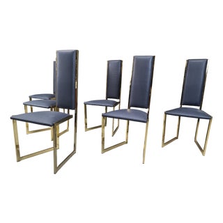 Vintage Brass Dining Chairs attributed to from Belgo Chrom / Dewulf Selection, 1970s, Set of 6 For Sale