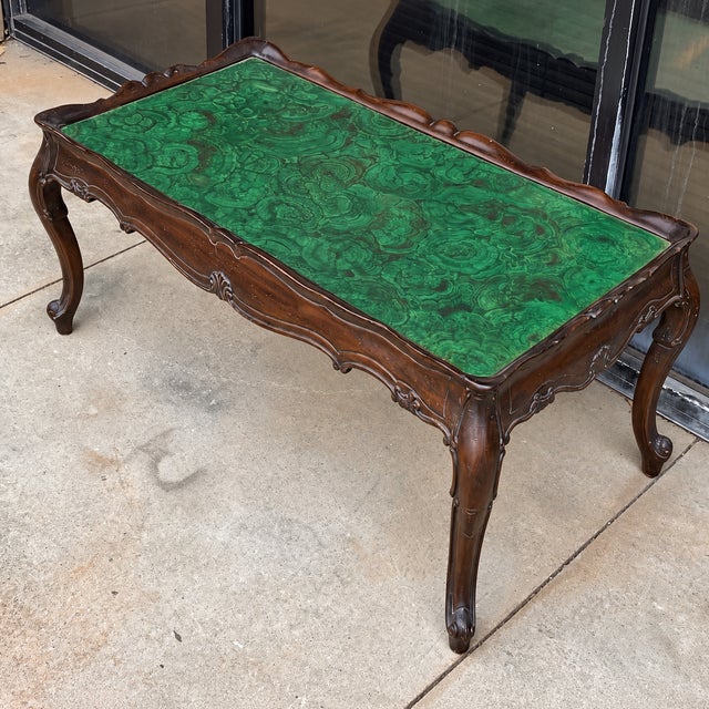 Green 1960s Hollywood Regency Italian Rococo Style Faux Malachite Coffee Table For Sale - Image 8 of 8