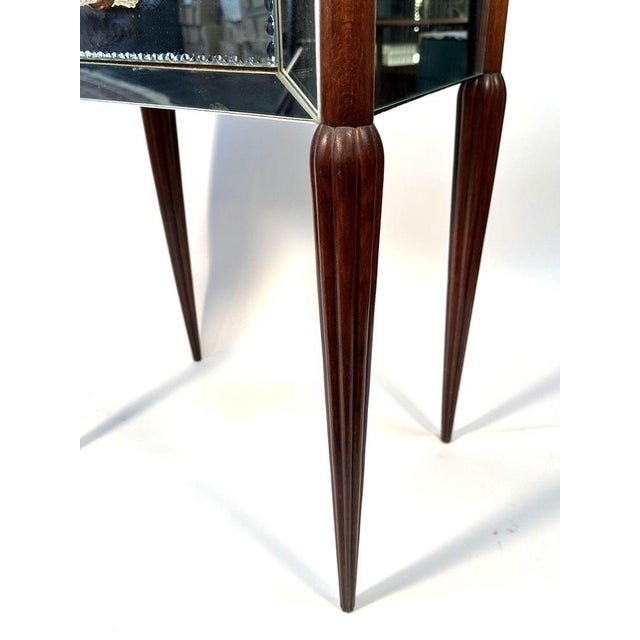 French Beveled Mirror and Beech Nightstand, 1960s For Sale - Image 4 of 11