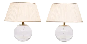 Vintage French Glass Ball Table Lamps, 1970s, Set of 2