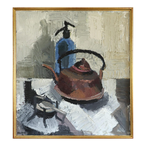 Mid-Century Modern 'The Kettle' Original Expressive Swedish Still Life Oil Painting, Framed