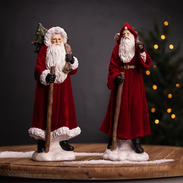 2020s Flocked Santa Figurine with Hood and Staff (Set of 2) For Sale - Image 5 of 5